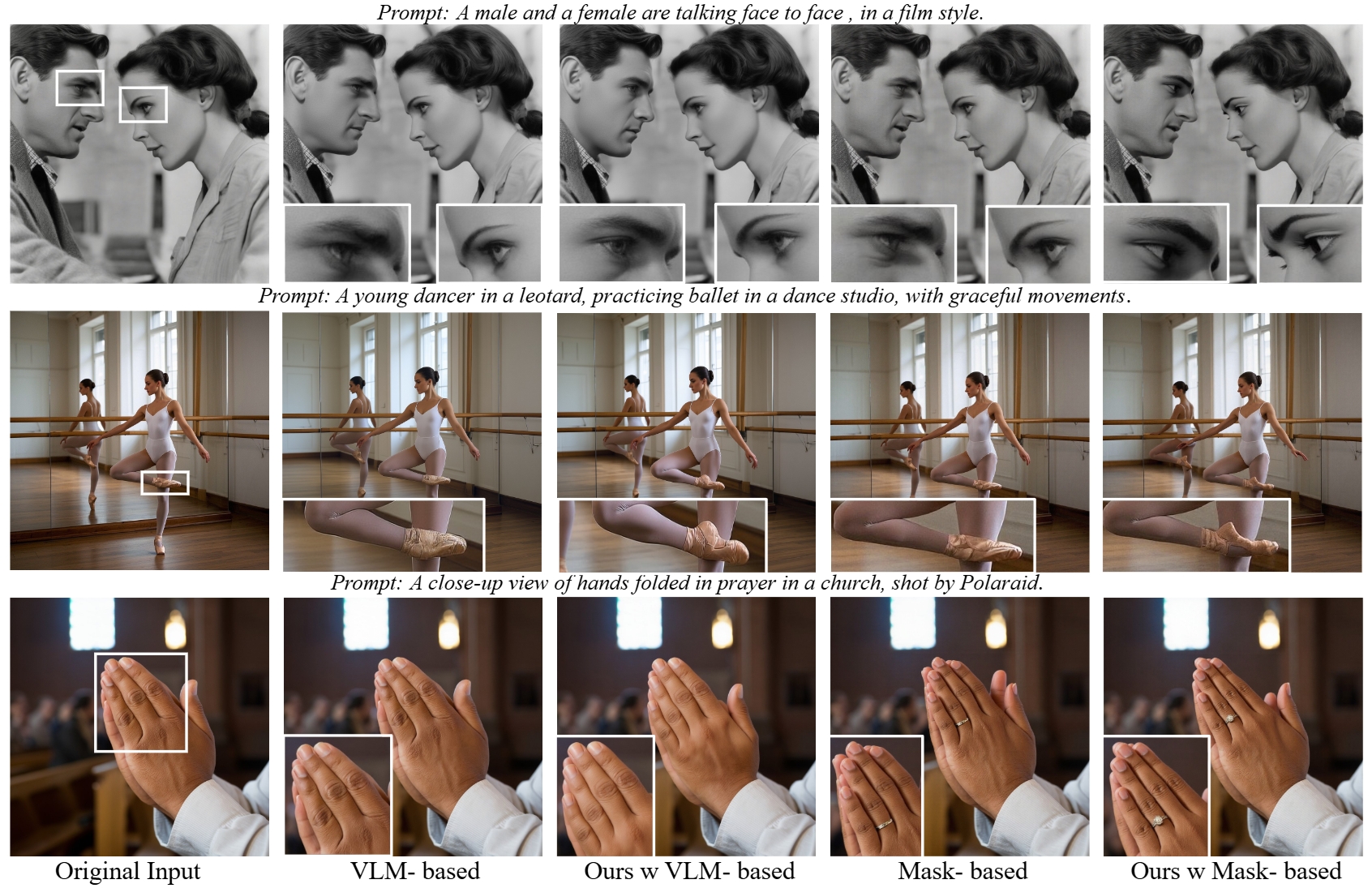 Qualitative comparison of retouching results